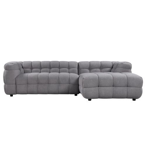 Canapé d'angle droit BULLE tissu bouclette gris