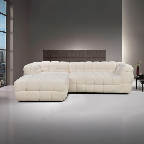 Canapé d'angle gauche BULLE tissu bouclette crème