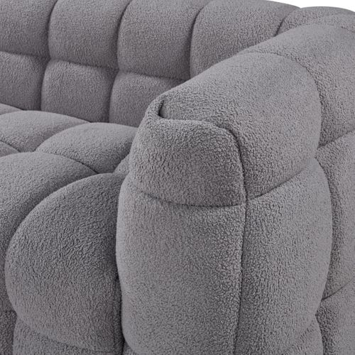 Canapé d'angle gauche BULLE tissu bouclette gris