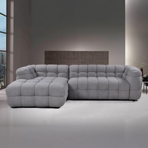Canapé d'angle gauche BULLE tissu bouclette gris