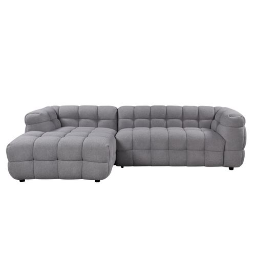 Canapé d'angle gauche BULLE tissu bouclette gris