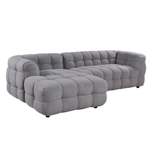 Canapé d'angle gauche BULLE tissu bouclette gris
