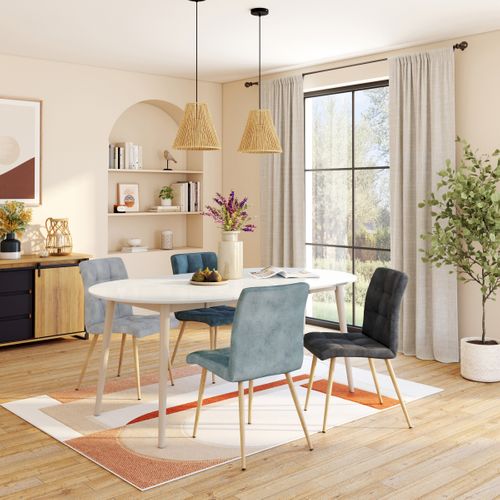 Table ronde + 2 extensions L.100 à 180 cm MALENA scandinave Bois et blanc