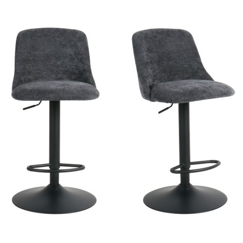 Lot de 2 tabourets de bar pivotants H.63cm et up&down LARISSA tissu gris foncé