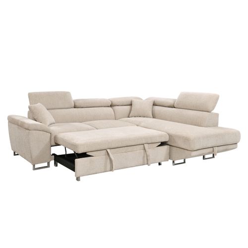 Canapé d'angle droit convertible ILAN tissu beige