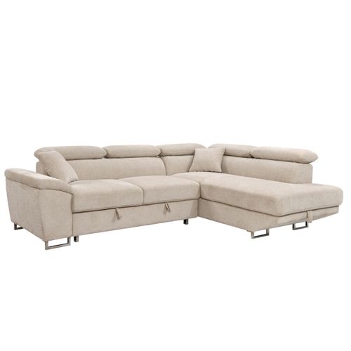 Canapé d'angle droit convertible ILAN tissu beige