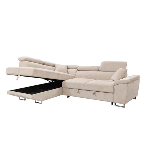Canapé d'angle gauche convertible ILAN tissu beige