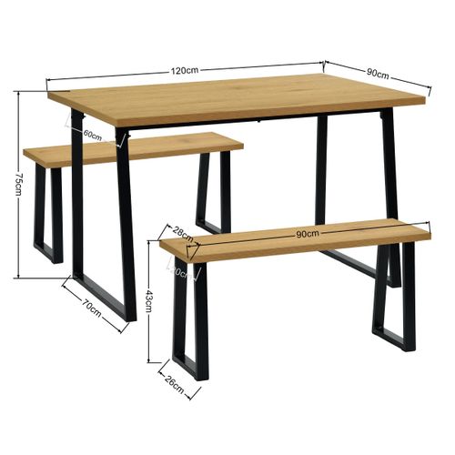 Ensemble table + 2 bancs DANNY imitation chêne et noir