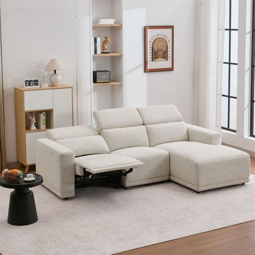 Canapé d'angle droit relax électrique MONA tissu beige