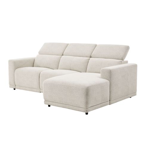 Canapé d'angle droit relax électrique MONA tissu beige