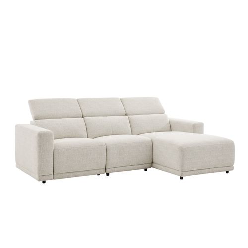 Canapé d'angle droit relax électrique MONA tissu beige