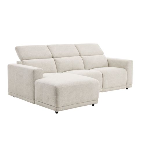 Canapé d'angle gauche relax électrique MONA tissu beige