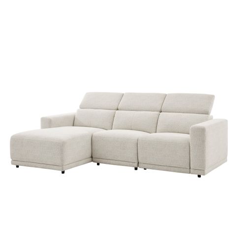 Canapé d'angle gauche relax électrique MONA tissu beige