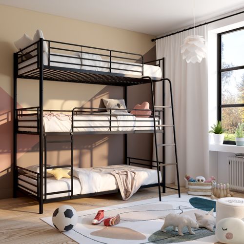 Lit superposé triple 3x90x190 cm URBAN 3 métal noir