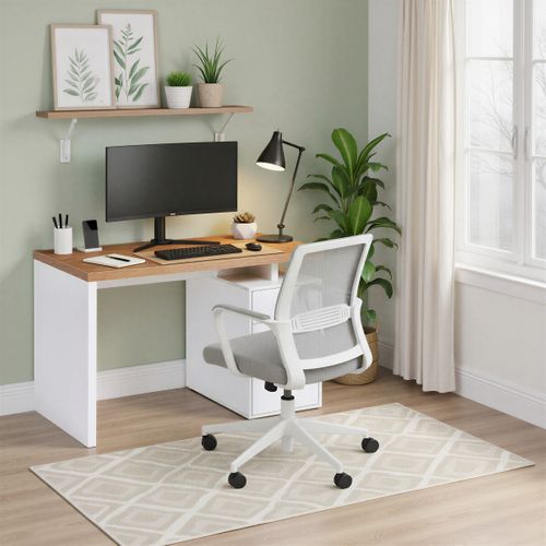 Bureau droit ANGELE imitation chêne et blanc