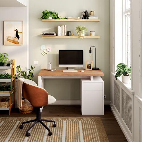 Bureau droit ANGELE imitation chêne et blanc