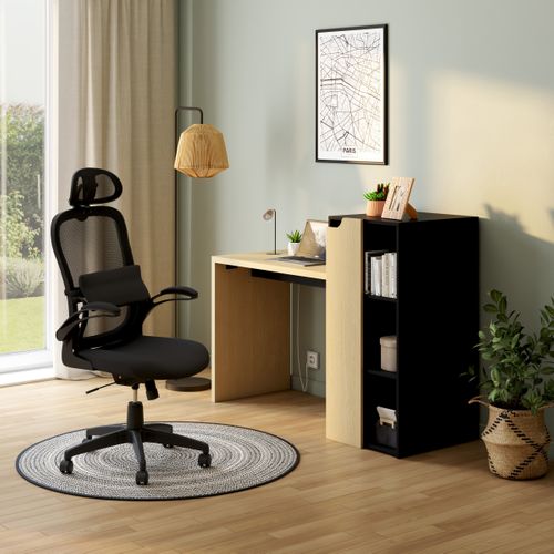 Bureau avec étagères ABY imitation chêne et noir