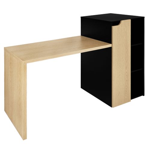 Bureau avec étagères ABY imitation chêne et noir