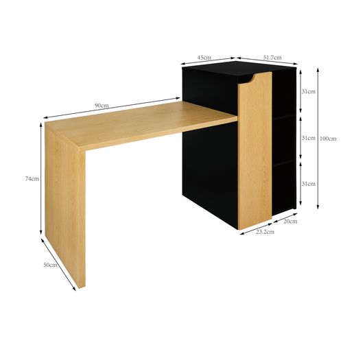 Bureau avec étagères ABY imitation chêne et noir