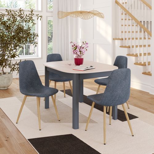 Lot de 4 chaises AUDE tissu bleu gris