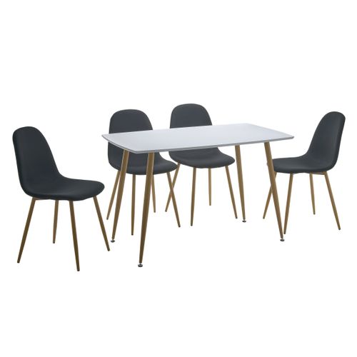 Ensemble table + 4 chaises NOKA blanc et noir