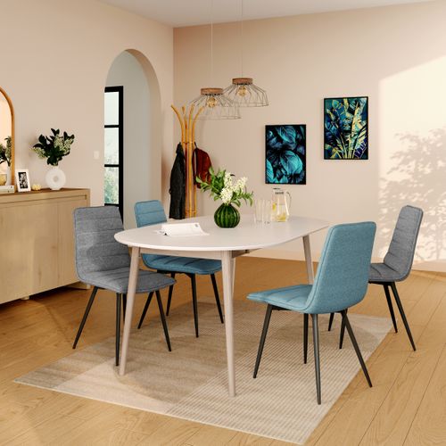 Lot de 4 chaises TINA tissu bleu et gris