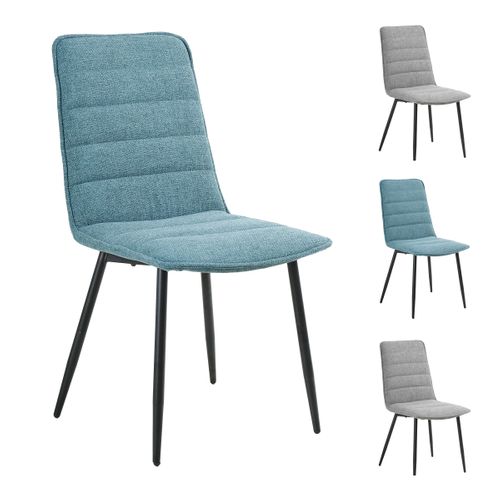 Lot de 4 chaises TINA tissu bleu et gris