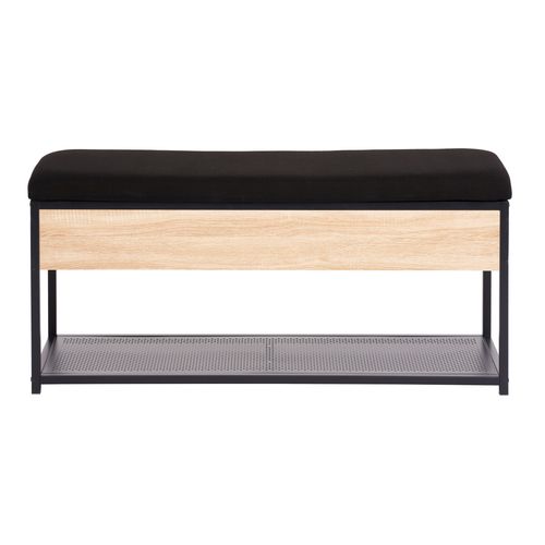 Banc coffre L.110 cm OSKAR imitation chêne et métal noir