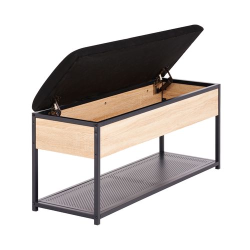 Banc coffre L.110 cm OSKAR imitation chêne et métal noir