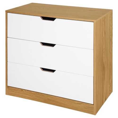 Commode 3 tiroirs SAMUEL imitation chêne et blanc