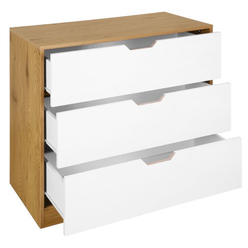 Commode 3 tiroirs SAMUEL imitation chêne et blanc