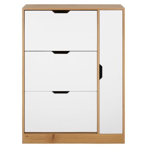 Meuble à chaussures 3 abattants 1 porte SAMUEL imitation chêne et blanc