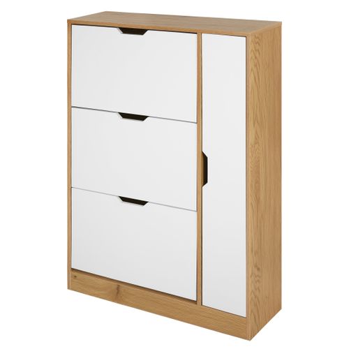 Meuble à chaussures 3 abattants 1 porte SAMUEL imitation chêne et blanc