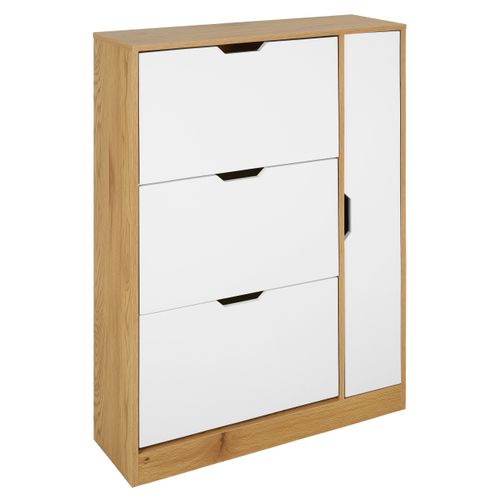 Meuble à chaussures 3 abattants 1 porte SAMUEL imitation chêne et blanc