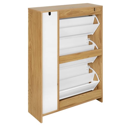 Meuble à chaussures 3 abattants 1 porte SAMUEL imitation chêne et blanc