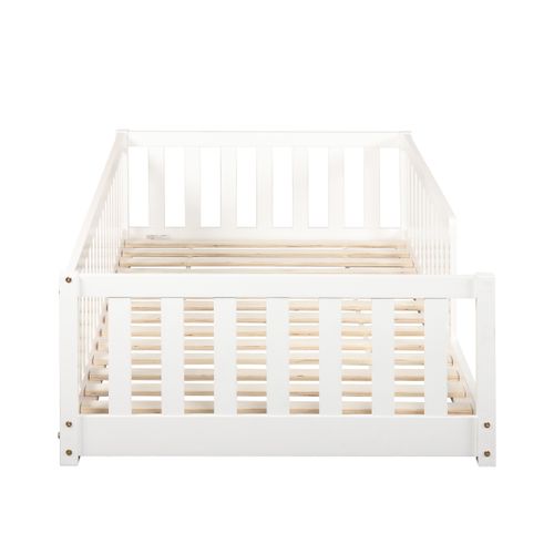 Lit au sol avec barrière 90x190 cm en pin massif avec sommier ELLIA naturel