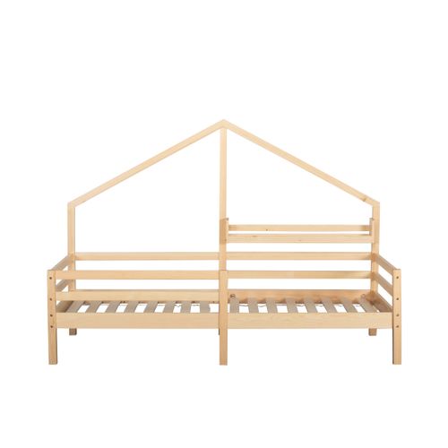 Lit cabane avec étagère 90x190 cm en pin massif avec sommier ELONA naturel