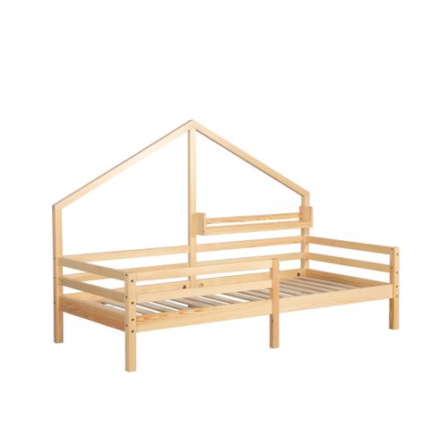 Lit cabane avec étagère 90x190 cm en pin massif avec sommier ELONA naturel