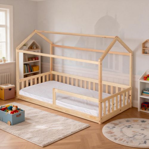 Lit cabane 90x190 cm en pin massif avec sommier RUBY naturel