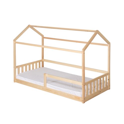 Lit cabane 90x190 cm en pin massif avec sommier HUTTY naturel