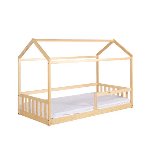 Lit cabane 90x190 cm en pin massif avec sommier HUTTY naturel