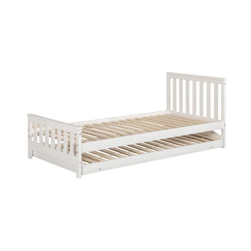 Lit gigogne 2 x 90x190 cm en pin massif avec sommiers SOLINE blanc