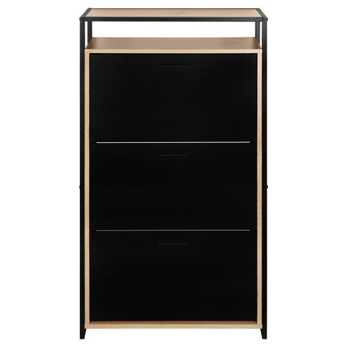 Meuble à chaussure 3 abattants RUBEN noir et imitation chêne