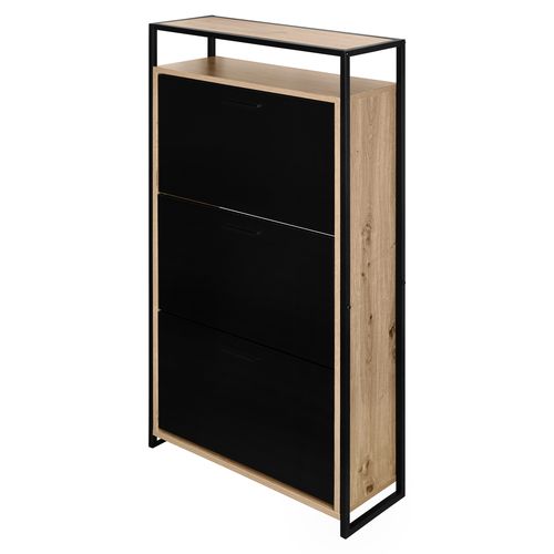 Meuble à chaussure 3 abattants RUBEN noir et imitation chêne