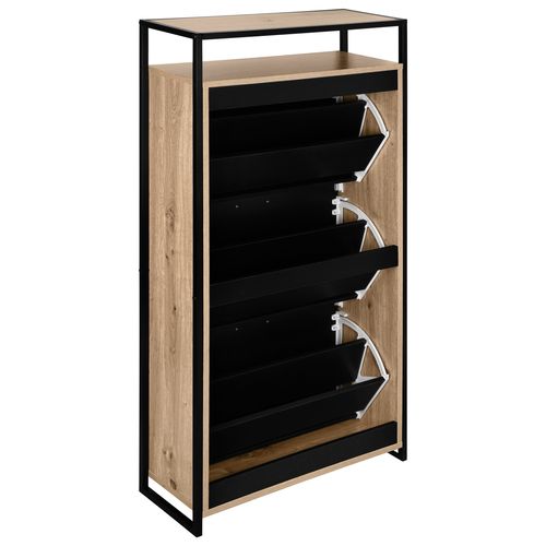 Meuble à chaussure 3 abattants RUBEN noir et imitation chêne