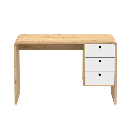 Bureau droit avec tiroirs JOEY imitation chêne et blanc