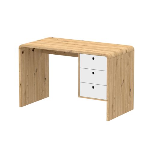 Bureau droit avec tiroirs JOEY imitation chêne et blanc