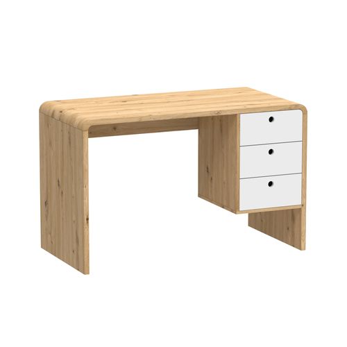 Bureau droit avec tiroirs JOEY imitation chêne et blanc