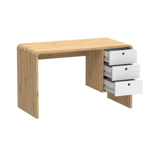 Bureau droit avec tiroirs JOEY imitation chêne et blanc