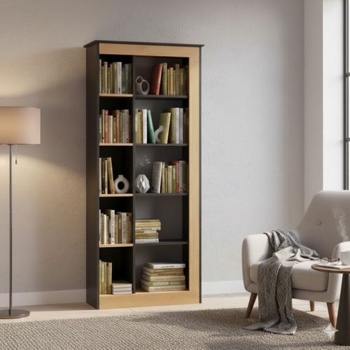 Bibliothèque 4 étagères SOPHIA imitation chêne et noir